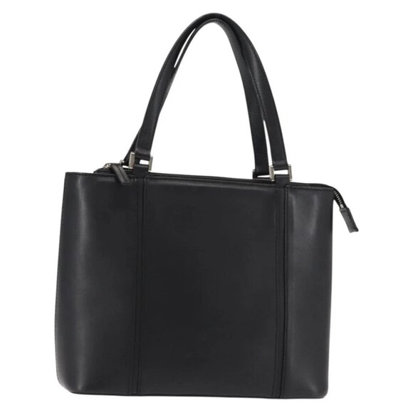 BURBERRY Hand Bag Leather Black Silver Auth